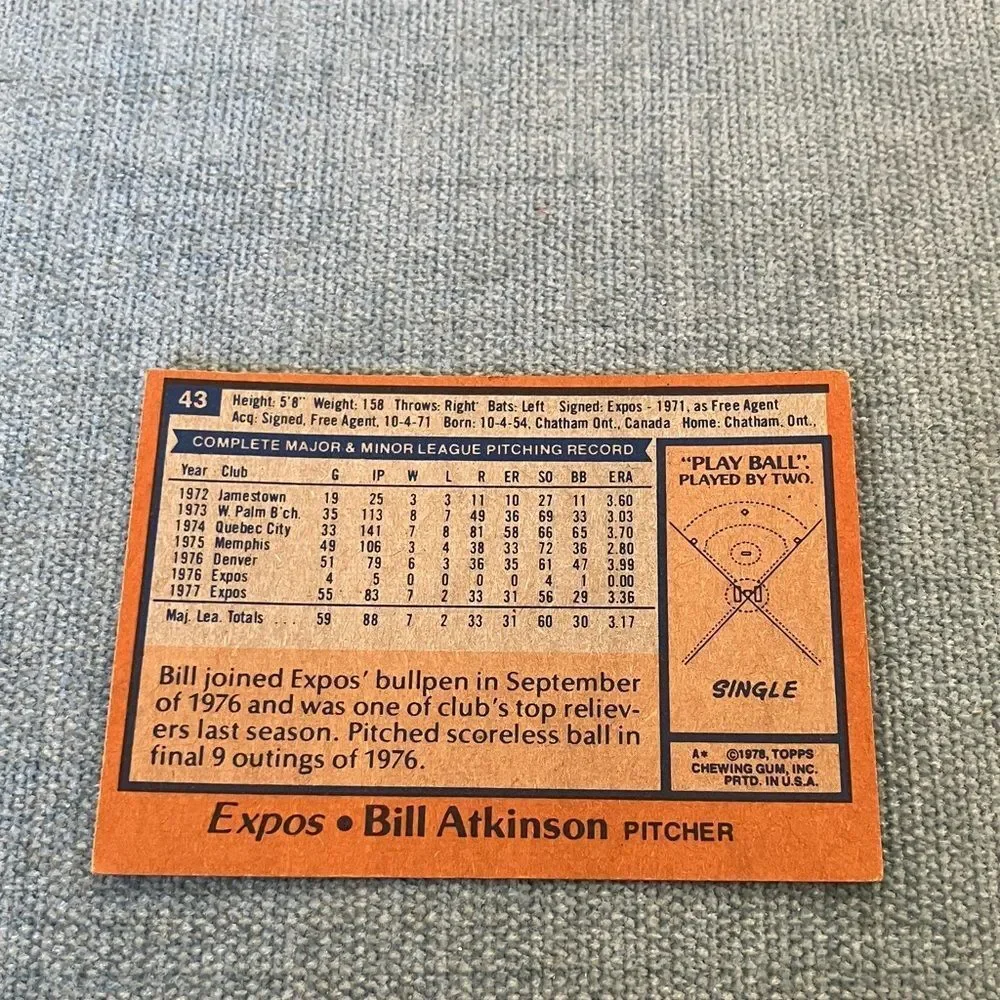 1978 Topps Montreal Expos Baseball Card Trading Card